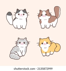 Ilustración vectorial de personajes lindos del gato de dibujos animados sobre fondo naranja.