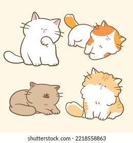 Vector Illustration of Cute Cartoon Cat Characters on Isolated Background