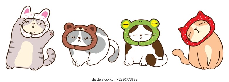 Vector Illustration of Cute Cartoon Cat Characters on Isolated Background