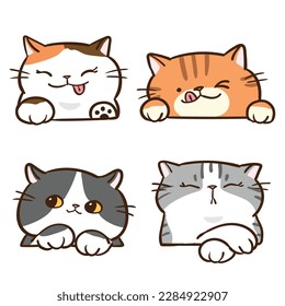 Ilustración vectorial de personajes de cabeza de gato de dibujos animados en fondo aislado