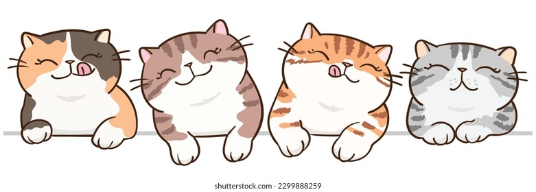 Vector Illustration of Cute Cartoon Cat Head Characters on Isolated Background