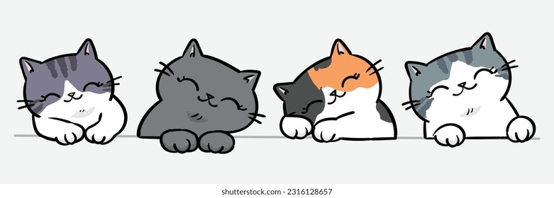 Vector Illustration of Cute Cartoon Cat Characters on Isolated Background