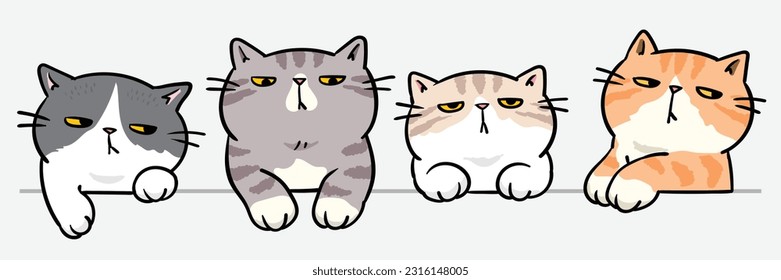 Ilustración vectorial de personajes de gatos de dibujos animados con fondo aislado