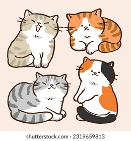 Vector Illustration of Cute Cartoon Cat Characters on Isolated Background