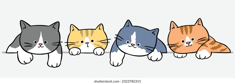 Vector Illustration of Cute Cartoon Cat Head Characters on Isolated Background