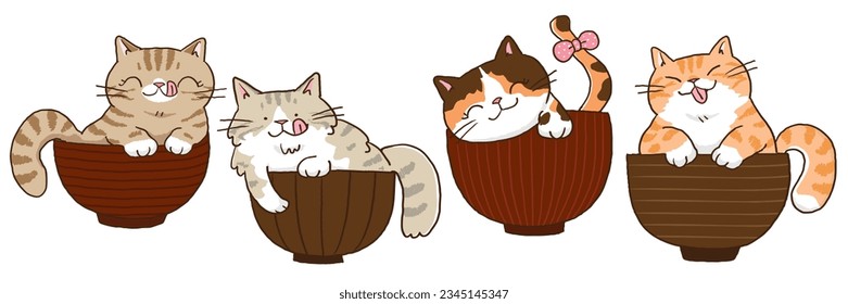 Vector Illustration of Cute Cartoon Cat Characters on Isolated Background