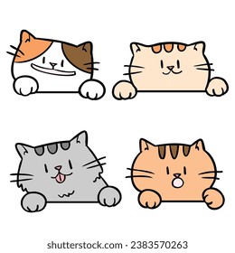 Vector Illustration of Cute Cartoon Cat Head Characters on Isolated Background