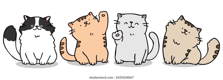 Vektor-Illustration von niedlichen Cartoon-Katzenfiguren auf isoliertem Hintergrund