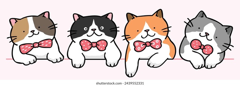 Vector Illustration of Cute Cartoon Cat Characters on Isolated Background