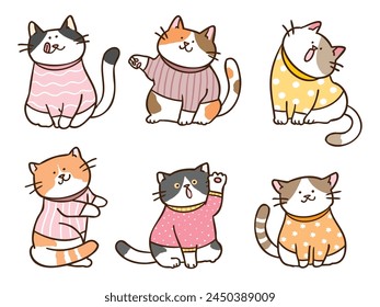 Vector Illustration of Cute Cartoon Cat Characters on Isolated Background