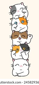 Vector Illustration of Cute Cartoon Cat Pile on Isolated Background