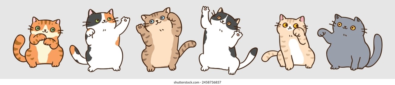 Vector Illustration of Cute Cartoon Cat Characters on Isolated Background