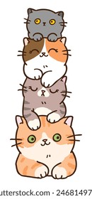 Vector Illustration of Cute Cartoon Cat Pile on White Background