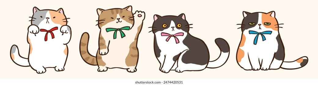 Vector Illustration of Cute Cartoon Cat Characters on Isolated Background