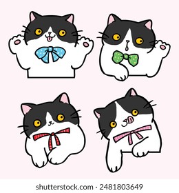 Vector Illustration of Cute Cartoon Cat Head Characters on Isolated Background