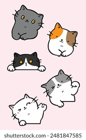 Vector Illustration of Cute Cartoon Cat Head Characters on Isolated Background