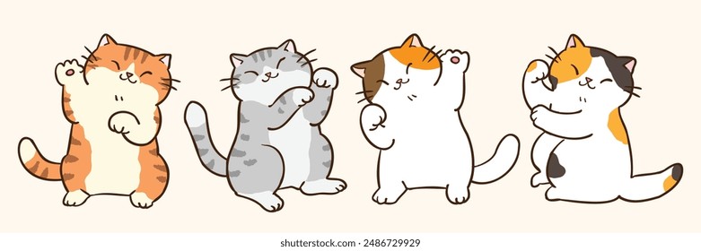 Ilustración vectorial de personajes lindos del gato de la historieta en el fondo aislado