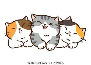 Vector Illustration of Cute Cartoon Cat Pile on Isolated Background