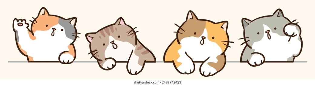 Vector Illustration of Cute Cartoon Cat Characters on Isolated Background