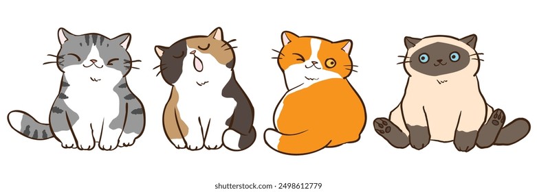 Vector Illustration of Cute Cartoon Cat Characters on Isolated Background