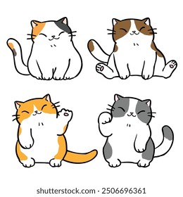 Illustration vectorielle de mignons personnages de chats de dessins animés sur fond isolé