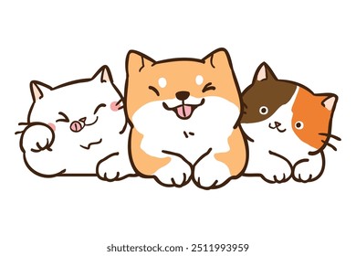 Ilustración vectorial de lindo gato de dibujos animados y perro pila sobre fondo aislado