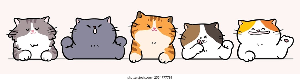 Ilustração vetorial de bonitos personagens de cabeça de gato de desenhos animados em fundo isolado