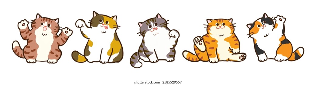 Vector Illustration of Cute Cartoon Cat Characters on Isolated Background. Hand Drawn Vector Illustration. Not AI Generated.