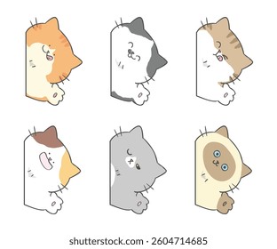 Vector Illustration of Cute Cartoon Cat Characters on Isolated Background. Hand Drawn Vector Illustration. Not AI Generated.