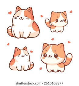 Vector Illustration of Cute Cartoon Cat Characters on Isolated Background