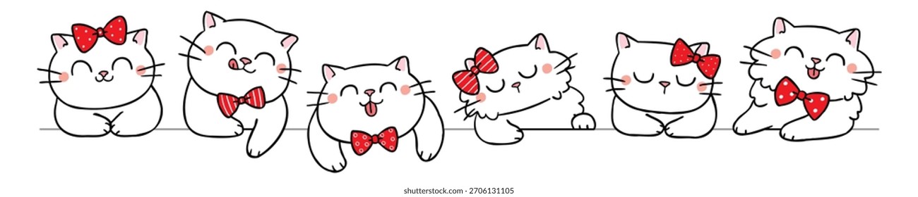 Vector Illustration of Cute Cartoon Cat Characters on Isolated Background. Hand Drawn Vector Illustration. Not AI Generated.