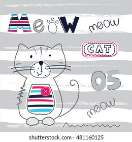 Vector illustration with cute cartoon cat