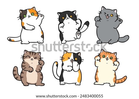Vector Illustration of Cute Cartoon Cat Characters on Isolated Background