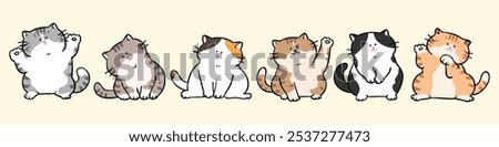 Vector Illustration of Cute Cartoon Cat Characters on Isolated Background