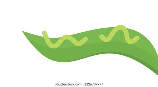 Vector illustration cute cartoon caterpillar chewing green leaf. eps 10