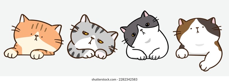 Vector Illustration of Cute Cartoon Cats on Isolated Background