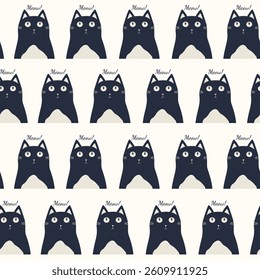 Vector illustration with cute cartoon cats pattern. Pastel colors background and black cat repetition art