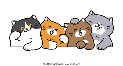 Vector Illustration of Cute Cartoon Cats on Isolated Background. Hand Drawn Vector Illustration. Not AI Generated.