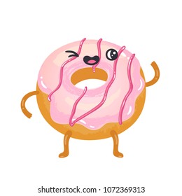 Vector illustration of a cute cartoon character donut. The image is suitable for postcards, posters, decorating bakery and so on.