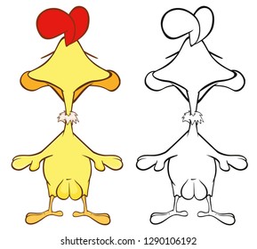 Vector Illustration of a Cute Cartoon Character Cock for you Design and Computer Game. Coloring Book Outline 