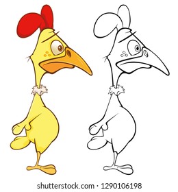 Vector Illustration of a Cute Cartoon Character Cock for you Design and Computer Game. Coloring Book Outline 