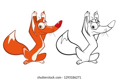 Vector Illustration of a Cute Cartoon Character Red Fox for you Design and Computer Game. Coloring Book Outline 
