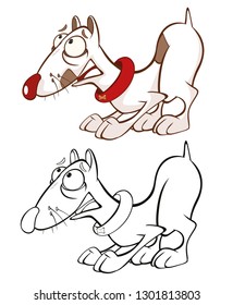 Vector Illustration of a Cute Cartoon Character Hunting Dog for you Design and Computer Game. Coloring Book Outline 