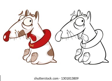 Vector Illustration of a Cute Cartoon Character Hunting Dog for you Design and Computer Game. Coloring Book Outline 