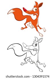 Vector Illustration of a Cute Cartoon Character Red Fox for you Design and Computer Game. Coloring Book Outline Set 