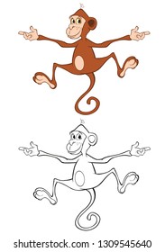Vector Illustration of a Cute Cartoon Character Monkey for you Design and Computer Game. Coloring Book Outline Set 