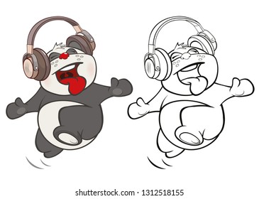 Vector Illustration of a Cute Cartoon Character Panda for you Design and Computer Game. Coloring Book Outline Set 