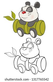 Vector Illustration of a Cute Cartoon Character Panda for you Design and Computer Game. Coloring Book Outline Set 