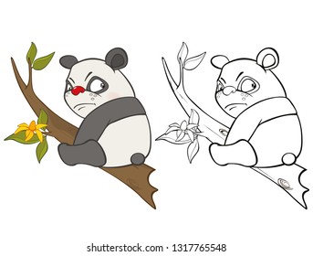 Vector Illustration of a Cute Cartoon Character Panda for you Design and Computer Game. Coloring Book Outline Set 