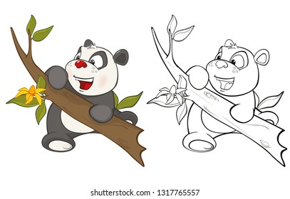 Vector Illustration of a Cute Cartoon Character Panda for you Design and Computer Game. Coloring Book Outline Set 